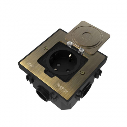 Лючок MultiDesk MDK21 с розеткой 2P+E 16А 250В IP44 с монтажной коробкой для бетонных полов античная латунь SE MDK21202BC Лючок MultiDesk MDK21 с розеткой 2P+E 16А 250В IP44 с монтажной коробкой для бетонных полов античная латунь SE MDK21202BC