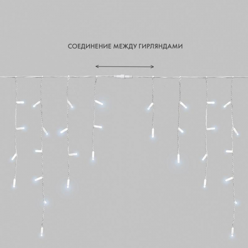 Гирлянда светодиодная "Айсикл" (бахрома) 2.4х0.6м 88LED бел. 7Вт 230В IP65 эффект мерцания провод бел. (нужен шнур питания 303-500-1) Neon-Night 255-036 фото 9