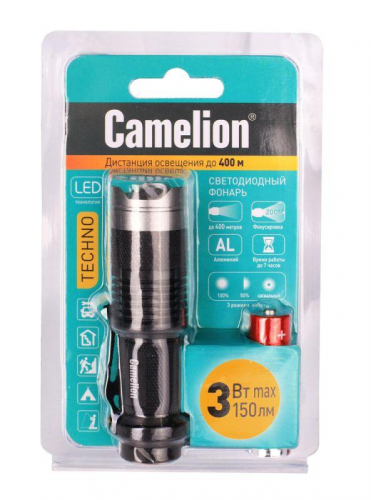 Фонарь LED5135 (LED XPE ZOOM 3 реж 1хLR6 алюм. блистер черн.) Camelion 12915 фото 12