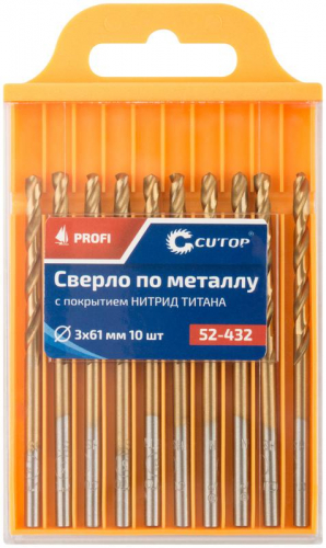 Сверло по металлу ПРОФИ/Profi 3х61мм с титан. покрытием (уп.10шт) Cutop 52-432 фото 3 Сверло по металлу ПРОФИ/Profi 3х61мм с титан. покрытием (уп.10шт) Cutop 52-432 фото 3