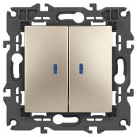 Выключатель 2-кл. СП Elegance 14-1105-04 10А IP20 250В 10AX с подсветкой механизм шампань Эра Б0034240
