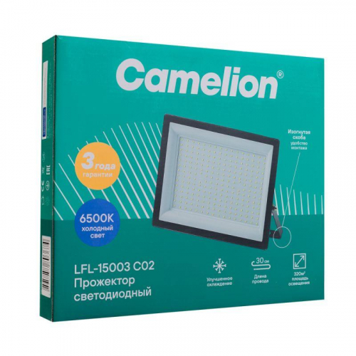 Прожектор светодиодный LFL-15003 C02 LED SMD 150Вт IP65 6500К 15000лм 230В 300х252х34 черн. Camelion 16329 фото 5 Прожектор светодиодный LFL-15003 C02 LED SMD 150Вт IP65 6500К 15000лм 230В 300х252х34 черн. Camelion 16329 фото 5