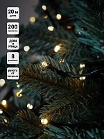 Гирлянда светодиодная "Нить" LD200-GWW-BO 20м 200LED тепл. бел. уличная 8 режимов элементы питания 3хAA SHLights 4690601045461