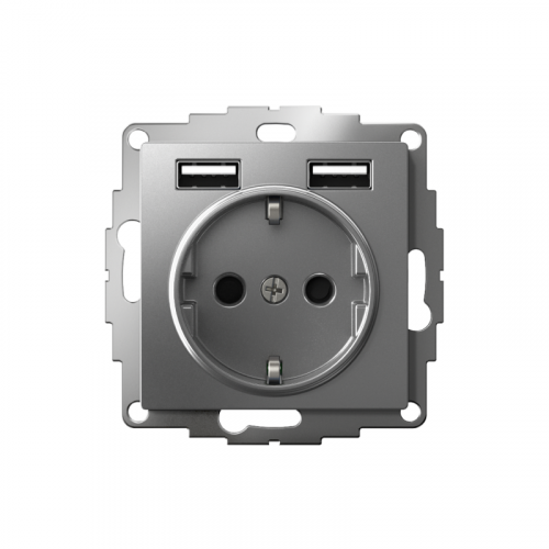 Розетка 1-м СП AtlasDesign 16А IP20 с 2-мя заряд. устройствами USB тип A+A 5В/2.4А 2х5В/1.2А механизм сталь SE ATN000930 фото 2 Розетка 1-м СП AtlasDesign 16А IP20 с 2-мя заряд. устройствами USB тип A+A 5В/2.4А 2х5В/1.2А механизм сталь SE ATN000930 фото 2