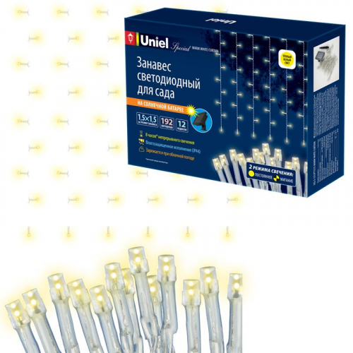Занавес садовый USL-S-131/PT1515 WARM WHITE CURTAIN солнечная батарея 192 светодиода теплый бел. свет IP44 Uniel UL-00006538 Занавес садовый USL-S-131/PT1515 WARM WHITE CURTAIN солнечная батарея 192 светодиода теплый бел. свет IP44 Uniel UL-00006538