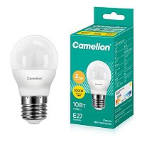 Лампа светодиодная LED10-G45/830/E27 10Вт шар матовая 3000К тепл. бел. E27 150-265В Camelion 13566