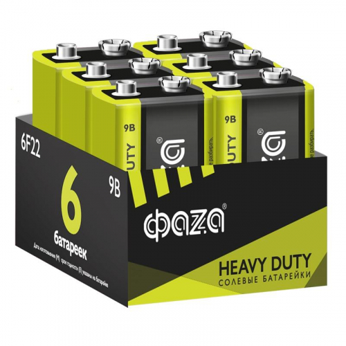 Элемент питания солевой "крона" 6F22 9В Heavy Duty Pack-6 (уп.6шт) ФАZА 5042261 Элемент питания солевой "крона" 6F22 9В Heavy Duty Pack-6 (уп.6шт) ФАZА 5042261