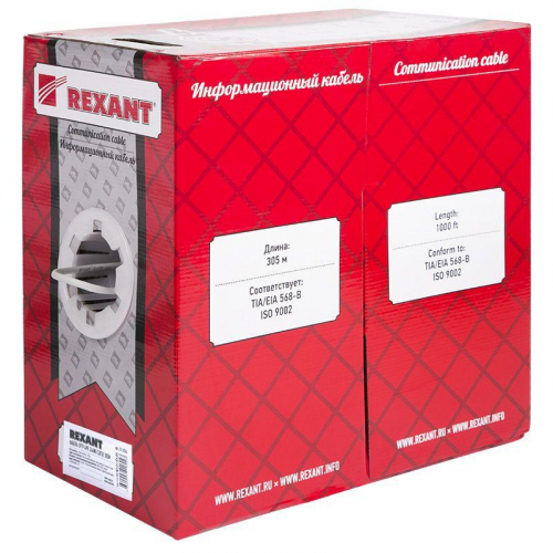 Кабель витая пара SF/UTP кат.5e 4х2х0.51 24AWG solid PVC INDOOR медь сер. (305м) (м) Rexant 01-0342 фото 2 Кабель витая пара SF/UTP кат.5e 4х2х0.51 24AWG solid PVC INDOOR медь сер. (305м) (м) Rexant 01-0342 фото 2