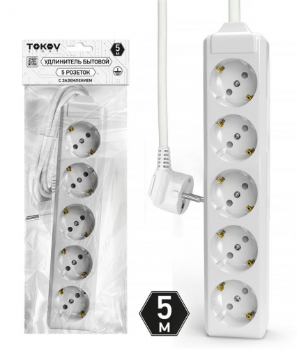 Удлинитель 5х5м с заземл. 10А 3х1.5 TOKOV ELECTRIC TKL-C01-BU5-5-1.5-Z