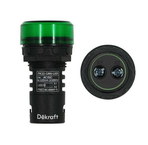 Лампа коммутационная ADDS ЛК-22 d22мм 24В AC/DC зел. LED DEKraft 25065DEK