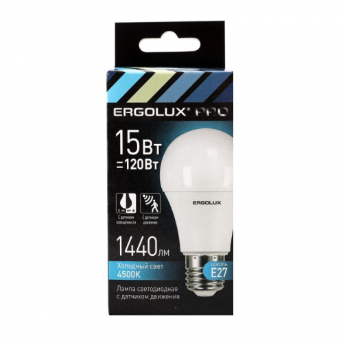 Лампа светодиодная с датчиком LED-A60P-15W-E27-4K PRO 15Вт Е27 4500К 220-240В с Ergolux 14763 фото 4 Лампа светодиодная с датчиком LED-A60P-15W-E27-4K PRO 15Вт Е27 4500К 220-240В с Ergolux 14763 фото 4