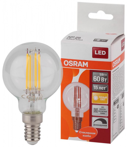 Лампа светодиодная филаментная LS CL P60D 5W/827 FIL E14 230В OSRAM 4058075230415