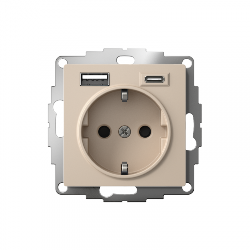 Розетка AtlasDesign 16А с 2-мя заряд. устройствами USB тип A+C 5В/2.4А/3.0А 2х5В/1.5А механизм песочн. SE ATN001232 фото 2