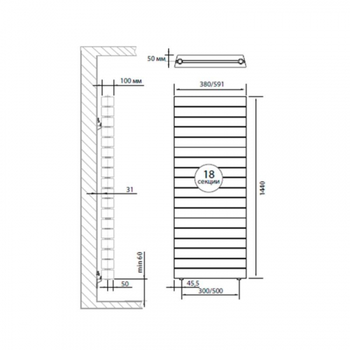Радиатор PianoForte Tower 500 new 18 секц. биметал. Bianco Traffico Royal Thermo НС-1176342 фото 3