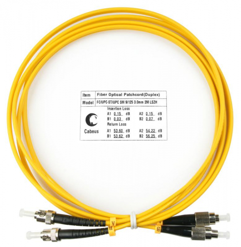 Шнур оптический FOP(d)-9-FC-ST-2м duplex FC-ST 9/125см 2м LSZH Cabeus 7500c