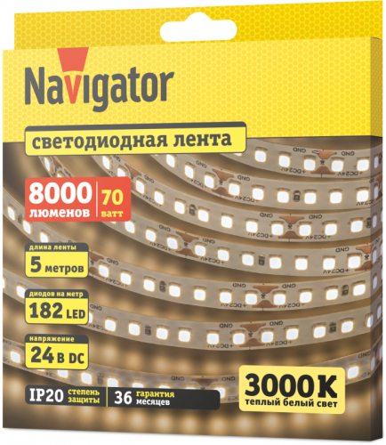 Лента светодиодная 95 309 NLS-2835WW182-14-IP20-24V (уп.5м) Navigator 95309 фото 2
