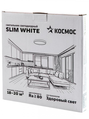 Светильник светодиодный SLIM WHITE 38Вт 6500К IP40 2700лм 230В 400х25мм КОСМОС KSlim38w_W6500K фото 3 Светильник светодиодный SLIM WHITE 38Вт 6500К IP40 2700лм 230В 400х25мм КОСМОС KSlim38w_W6500K фото 3