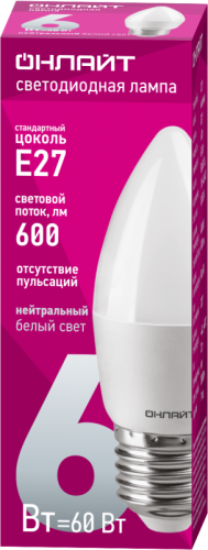 Лампа светодиодная 71 631 OLL-C37-6-230-4K-E27-FR 6Вт свеча 4000К нейтр. бел. E27 600лм 176-264В ОНЛАЙТ 71631 фото 2