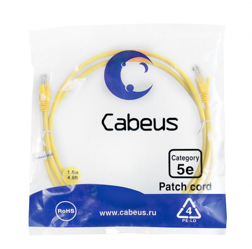 Патч-корд U/UTP кат.5E PC-UTP-RJ45-Cat.5e-1.5m-YL-LSZH 2xRJ45/8p8c неэкранир. LSZH 1.5м желт. Cabeus 9498c Патч-корд U/UTP кат.5E PC-UTP-RJ45-Cat.5e-1.5m-YL-LSZH 2xRJ45/8p8c неэкранир. LSZH 1.5м желт. Cabeus 9498c