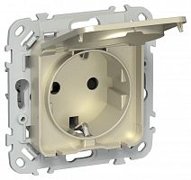 Розетка СП FLITE РСшкр11-1-44-ФлШ 16А IP44 с заземл. с защ. шторками и крышкой безвинтовое крепление механизм шампань IEK FI-R16-16-1-44-K37