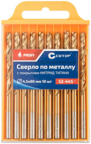 Сверло по металлу Profi с титановым покрытием 4.5х80мм (уп.10шт) Cutop 52-445 фото 3