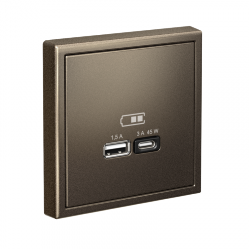 Розетка USB ArtGallery тип A+C 45Вт QC PD высокоскор. ЗУ механизм мокко SE GAL000629 фото 4