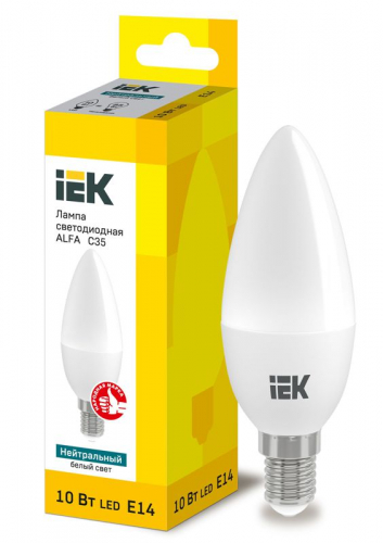 Лампа светодиодная Alfa 10Вт C35 свеча 4000К нейтр. бел. E14 230В IEK LLA-C35-10-230-40-E14 Лампа светодиодная Alfa 10Вт C35 свеча 4000К нейтр. бел. E14 230В IEK LLA-C35-10-230-40-E14