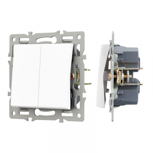 Механизм выключателя двухклавишный непроходной SWT-MK02-PL-WH (250В 16А) Arlight 043724 Механизм выключателя двухклавишный непроходной SWT-MK02-PL-WH (250В 16А) Arlight 043724