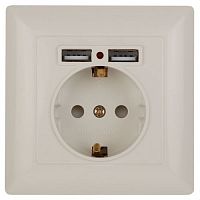 Розетка 1-м СП Solo 4-410-02 16А IP20 250В 2хUSB P+E Schuko с заземл. защ. шторки слон. кость Intro Б0053714