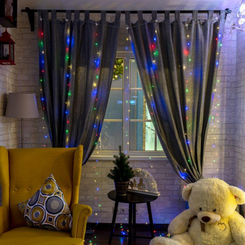 Гирлянда светодиодный занавес из росы 3х3м 300 LED IP20 USB + пульт управления с крючками для крепления мультиколор Neon-Night 315-889 Гирлянда светодиодный занавес из росы 3х3м 300 LED IP20 USB + пульт управления с крючками для крепления мультиколор Neon-Night 315-889