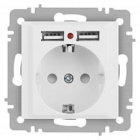 Розетка 1-м СП Accent 6-410-01М 16А IP20 250В P+E Schuko защ. шторки + 2хUSB бел. матов. Intro Б0063691