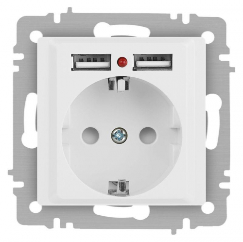 Розетка 1-м СП Accent 6-410-01М 16А IP20 250В P+E Schuko защ. шторки + 2хUSB бел. матов. Intro Б0063691 Розетка 1-м СП Accent 6-410-01М 16А IP20 250В P+E Schuko защ. шторки + 2хUSB бел. матов. Intro Б0063691