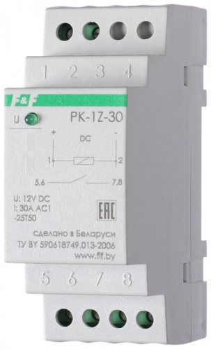Реле промежуточное PK-1Z-30 (монтаж на DIN-рейке 35мм 12В DC 30А 1Z IP20) F&F EA06.001.018 Реле промежуточное PK-1Z-30 (монтаж на DIN-рейке 35мм 12В DC 30А 1Z IP20) F&F EA06.001.018