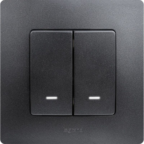 Выключатель 2-кл. СП Etika 10А IP20 250В 10AX с подсветкой/индикацией авт. зажимы механизм антрацит IEK 672604 фото 3