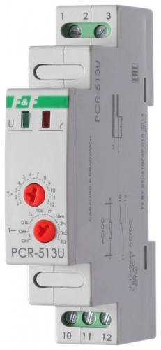 Реле времени PCR-513U 8А 12-264В AC/DC 1 перекл. IP20 задержка включ. монтаж на DIN-рейке F&F EA02.001.004