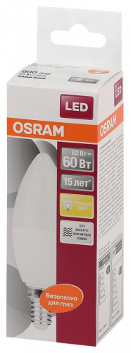 Лампа светодиодная LED Star Classic B 60 6.5W/827 6.5Вт свеча матовая 3000К тепл. бел. E14 550лм 220-240В пластик. OSRAM 4058075134171 фото 2