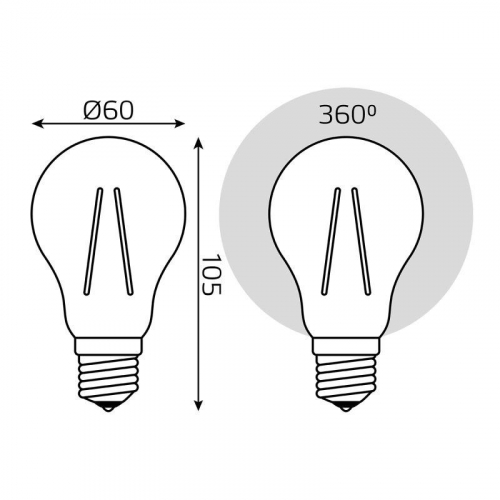 Лампа светодиодная филаментная Filament Elementary А60 7Вт 2700К Е27 530лм GAUSS 22217 фото 2