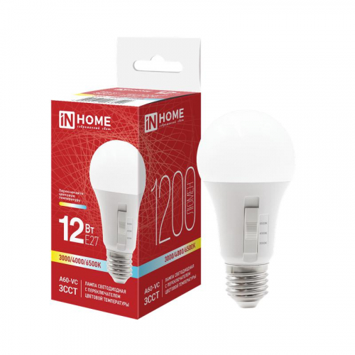 Лампа светодиодная LED-A60-VC 12Вт 3ССТ 3000/4000/6500К E27 1200лм 230В с переключателем на лампе IN HOME 4690612067520 Лампа светодиодная LED-A60-VC 12Вт 3ССТ 3000/4000/6500К E27 1200лм 230В с переключателем на лампе IN HOME 4690612067520