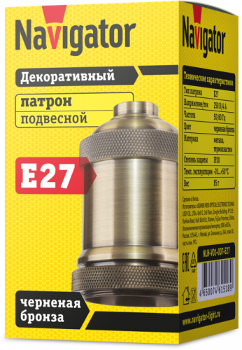 Патрон электрический 61 518 NLH-V01-007-E27 подвес. метал. чернен. бронз. Navigator 61518 фото 2