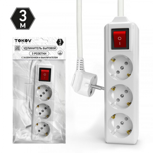 Удлинитель 3х3м с заземл. с выкл. 10А 3х1.5 TOKOV ELECTRIC TKL-C01-BU3-3-1.5-ZV Удлинитель 3х3м с заземл. с выкл. 10А 3х1.5 TOKOV ELECTRIC TKL-C01-BU3-3-1.5-ZV