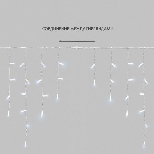 Гирлянда светодиодная "Айсикл" (бахрома) 4.8х0.6м 176LED бел. 15Вт 230В IP65 провод бел. (нужен шнур питания 303-500-1) Neon-Night 255-137 фото 8