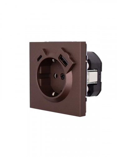 Розетка 1-м СП ZIMA IP20 Type-C + USB с заземл. механизм шоколад LEZARD 704-7388-181TC фото 2 Розетка 1-м СП ZIMA IP20 Type-C + USB с заземл. механизм шоколад LEZARD 704-7388-181TC фото 2