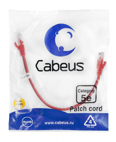 Патч-корд U/UTP кат.5E PC-UTP-RJ45-Cat.5e-0.3m-RD 2xRJ45/8p8c неэкранир. PVC 0.3м красн. Cabeus 7660c Патч-корд U/UTP кат.5E PC-UTP-RJ45-Cat.5e-0.3m-RD 2xRJ45/8p8c неэкранир. PVC 0.3м красн. Cabeus 7660c