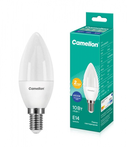 Лампа светодиодная LED10-C35/865/E14 10Вт свеча матовая 6500К холод. бел. E14 150-265В Camelion 13563 Лампа светодиодная LED10-C35/865/E14 10Вт свеча матовая 6500К холод. бел. E14 150-265В Camelion 13563