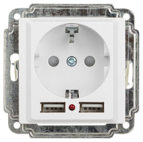 Розетка 1-м СП Accent 6-410-01 16А IP20 250В P+E Schuko защ. шторки + 2хUSB бел. Intro Б0063689 Розетка 1-м СП Accent 6-410-01 16А IP20 250В P+E Schuko защ. шторки + 2хUSB бел. Intro Б0063689