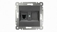 Розетка компьютерная 2-м без зазмел. Cat 5 механизм дым. Makel 57050035