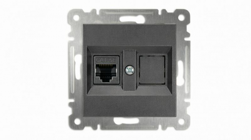 Розетка компьютерная 2-м без зазмел. Cat 5 механизм дым. Makel 57050035 Розетка компьютерная 2-м без зазмел. Cat 5 механизм дым. Makel 57050035