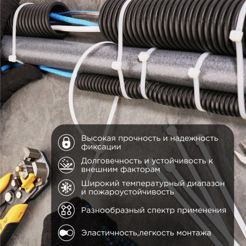 Стяжка кабельная нейлоновая 700х9.0мм белая (уп.25шт) Rexant 07-0700-9-25 фото 2