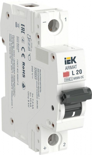 Выключатель автоматический модульный 1п L 20А M06N-DC ARMAT IEK AR-M06N-1-L020DC Выключатель автоматический модульный 1п L 20А M06N-DC ARMAT IEK AR-M06N-1-L020DC