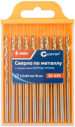Сверло по металлу ПРОФИ/Profi 3.2х65мм с титан. покрытием (уп.10шт) Cutop 52-434 фото 3 Сверло по металлу ПРОФИ/Profi 3.2х65мм с титан. покрытием (уп.10шт) Cutop 52-434 фото 3